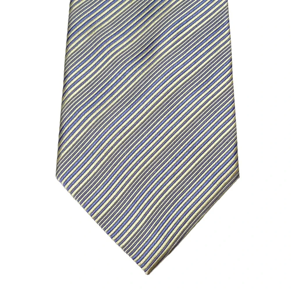 BRANDINI‎ ITALY Mens Silk Stripe Tie Handmade Blue Yellow Formal Necktie
